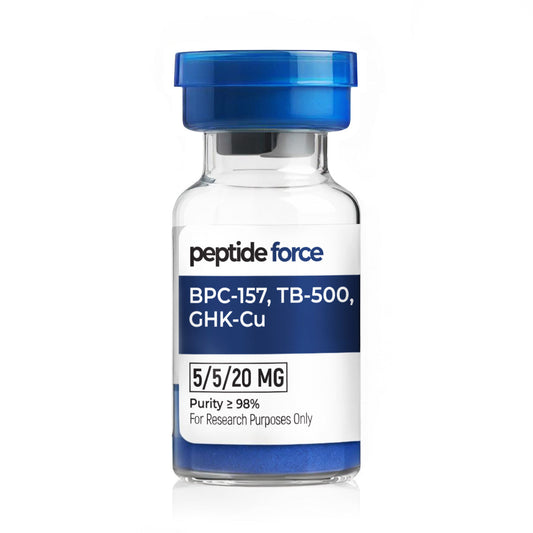 BPC-157 (5mg) + TB-500 (5mg) + GHK-Cu (20mg) - peptid liofilizat, flacon pentru scopuri de cercetare
