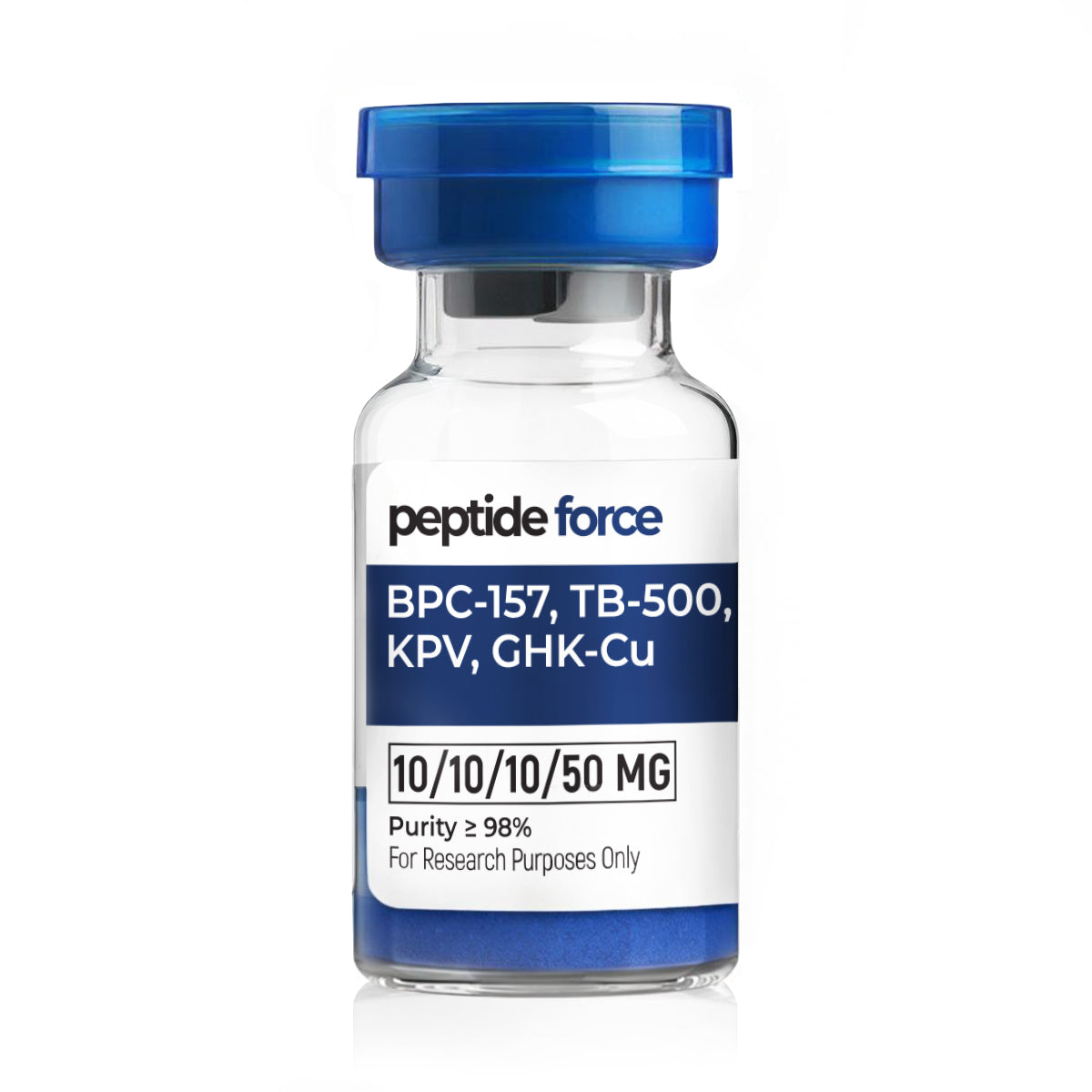 BPC-157 (10mg) + TB-500 (10mg) + KPV (10mg) + GHK-Cu (50mg) - peptid liofilizat, flacon pentru scopuri de cercetare