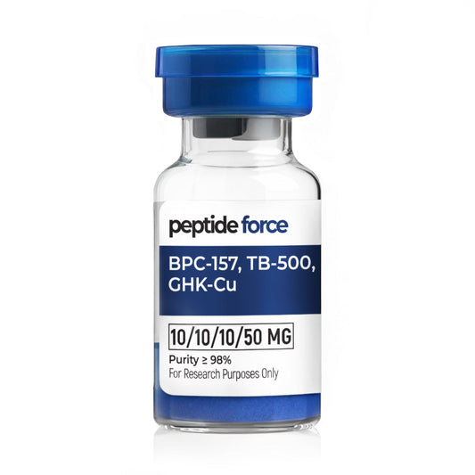 BPC-157 (10mg) + TB-500 (10mg) + KPV (10mg) + GHK-Cu (50mg) - peptid liofilizat, flacon pentru scopuri de cercetare
