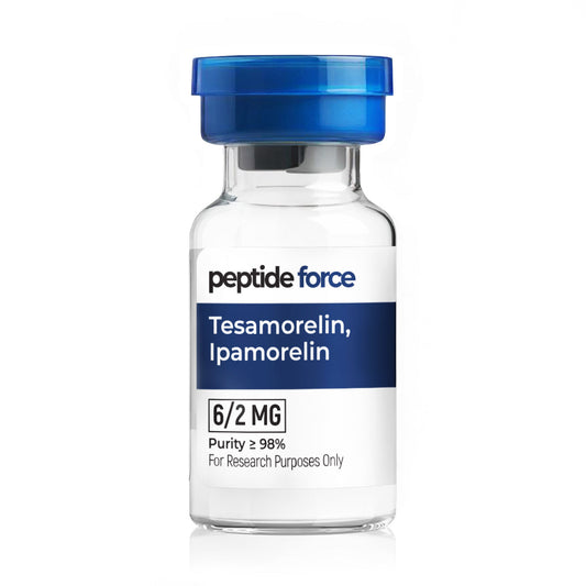 Tesamorelin (6mg) + Ipamorelin (2mg) - peptid liofilizat, flacon pentru scopuri de cercetare